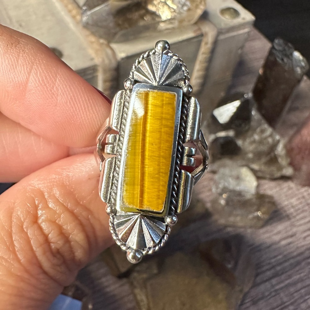 Genuine Tigers Eye Sterling Silver Ring Sz 7